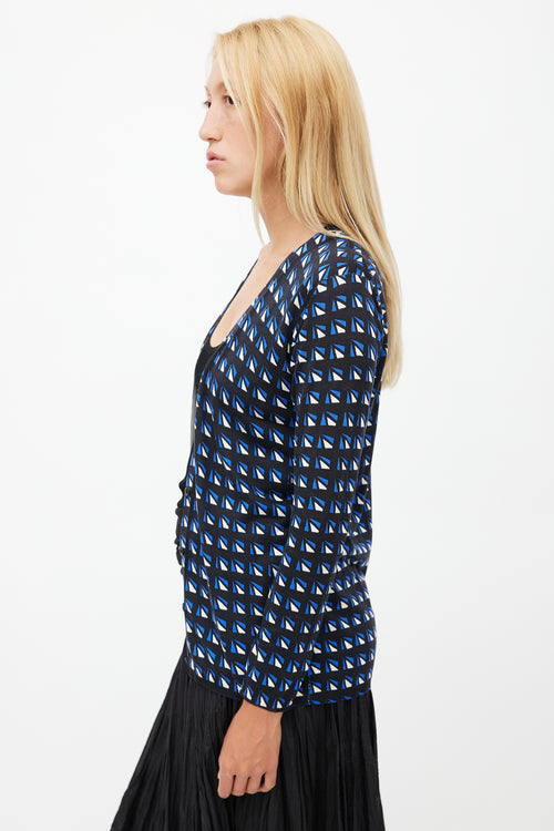 Prada Black & Multicolour Geometric Silk Cardigan