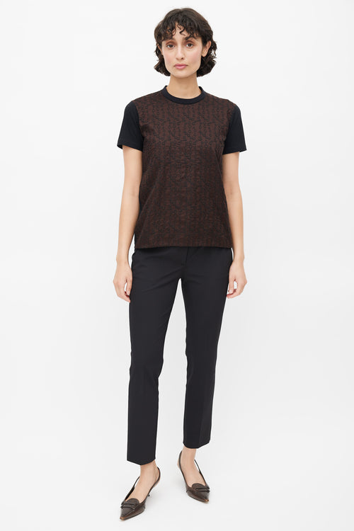 Prada Black & Brown Geometric Embroidered T-Shirt