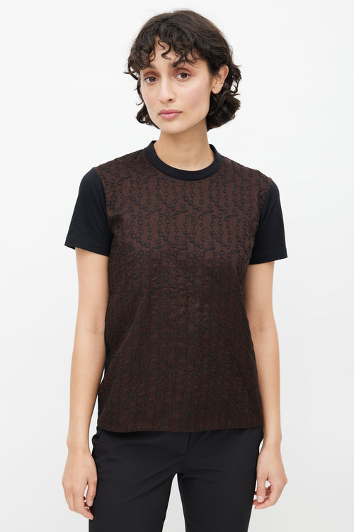 Prada Black & Brown Geometric Embroidered T-Shirt