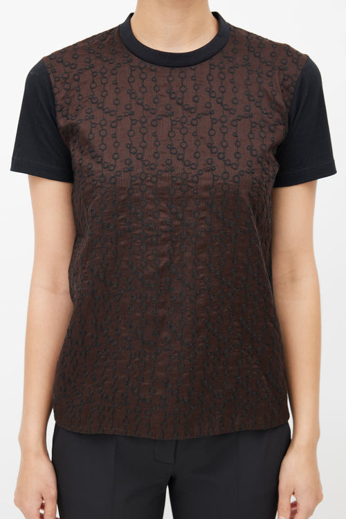 Prada Black & Brown Geometric Embroidered T-Shirt