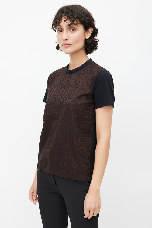 Prada Black & Brown Geometric Embroidered T-Shirt