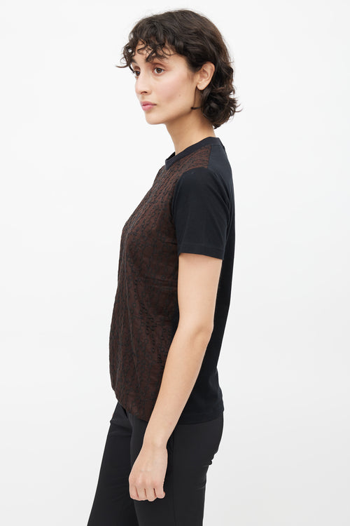 Prada Black & Brown Geometric Embroidered T-Shirt