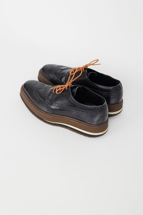 Prada Black & Brown Leather Brogue Platform Oxford