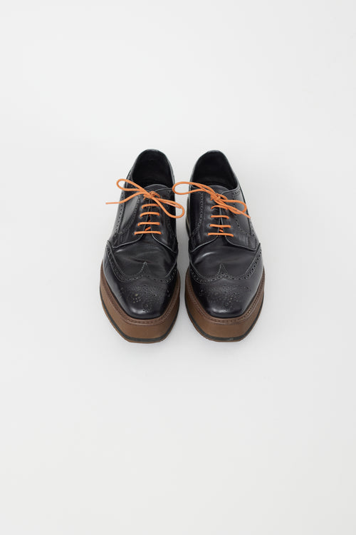 Prada Black & Brown Leather Brogue Platform Oxford