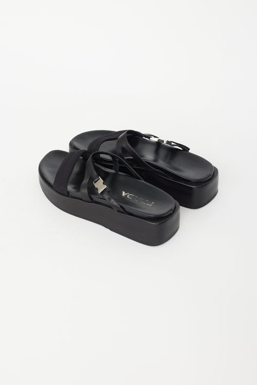 Prada Vintage Black Buckle Platform Slide