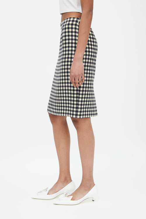 Prada Black & Cream Wool Gingham Skirt