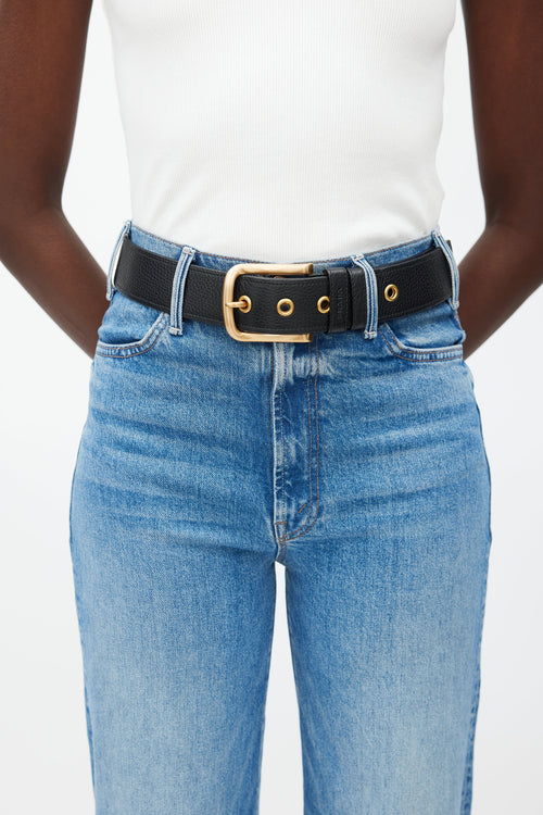 Prada Black & Gold Buckle Textured Leather Belt