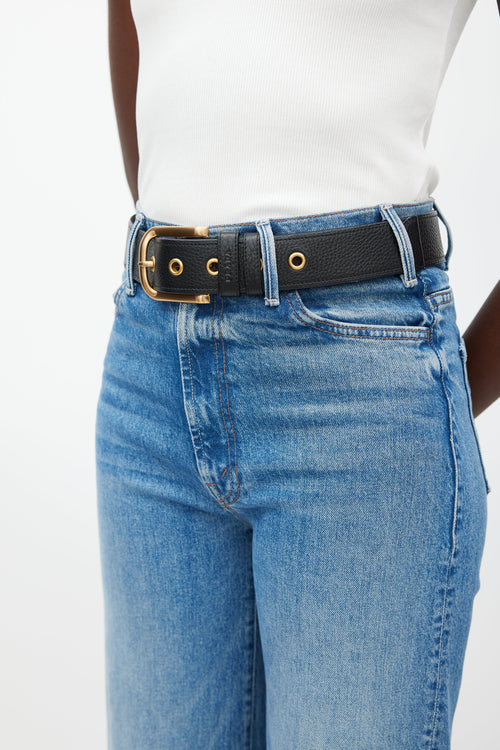 Prada Black & Gold Buckle Textured Leather Belt