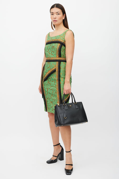 Prada Black & Gold Galleria Saffiano Double Zip Bag