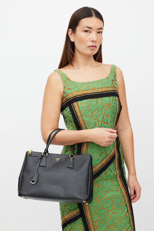 Prada Black & Gold Galleria Saffiano Double Zip Bag