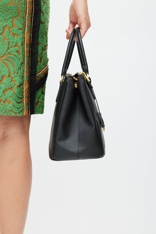 Prada Black & Gold Galleria Saffiano Double Zip Bag