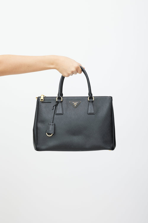 Prada Black & Gold Galleria Saffiano Double Zip Bag
