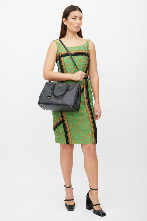 Prada Black & Gold Galleria Saffiano Double Zip Bag