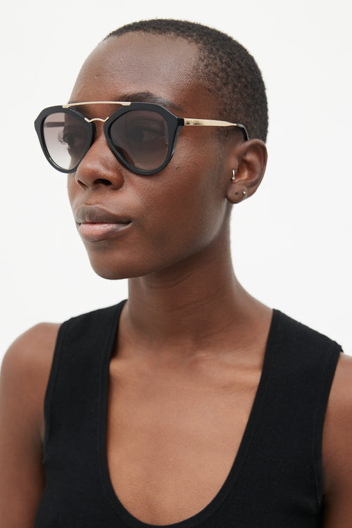 Prada Black & Gold SPR12Q Round Sunglasses