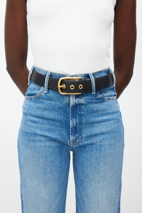 Prada Black & Gold Textured Leather Belt