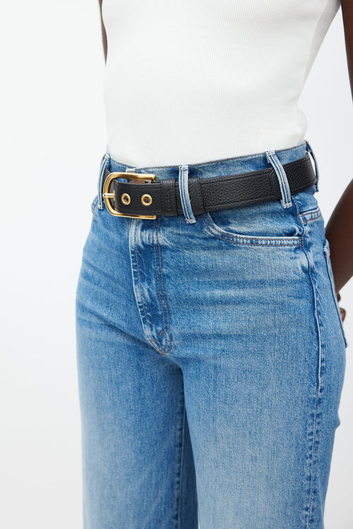 Prada Black & Gold Textured Leather Belt