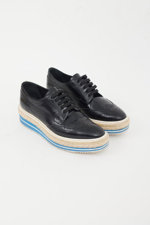 Prada Black & Blue Leather Platform Brogue