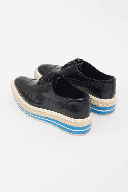 Prada Black & Blue Leather Platform Brogue