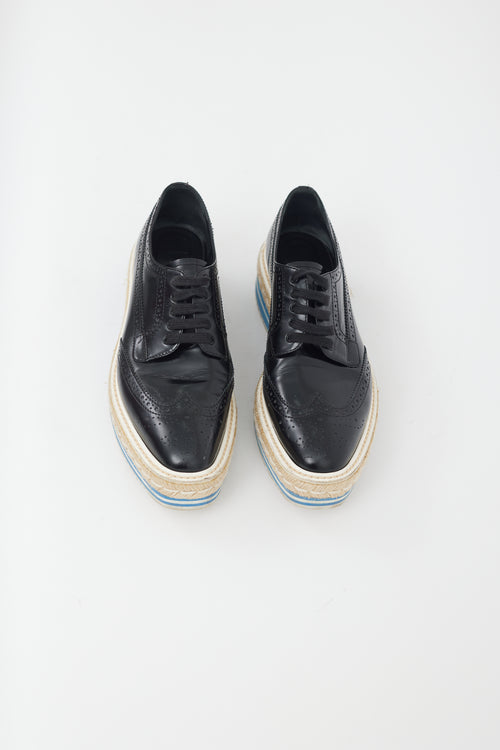 Prada Black & Blue Leather Platform Brogue