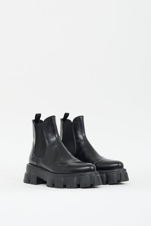 Prada Black Leather Monolith Chelsea Boot