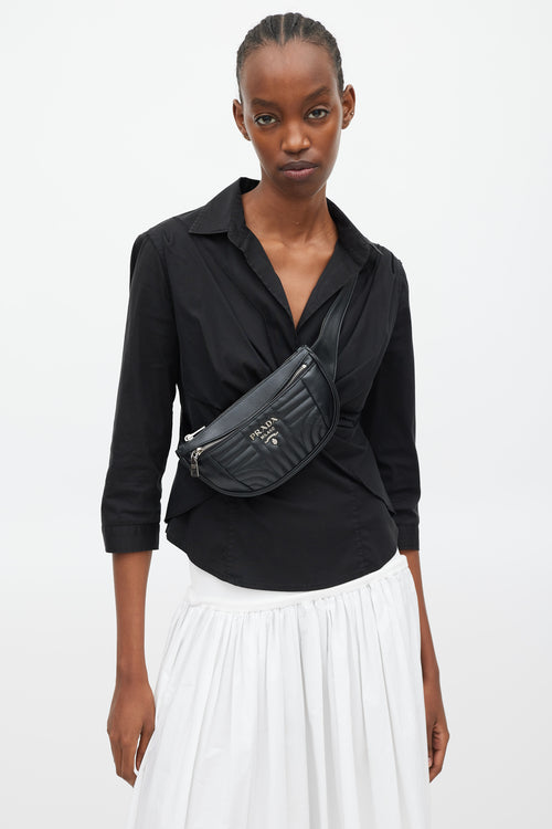 Prada Black & Silver Leather Diagramme Quilted Belt Bag