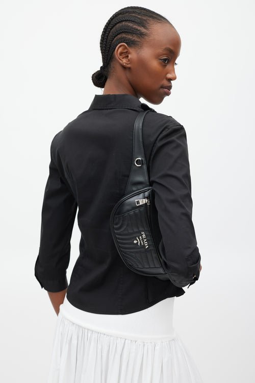 Prada Black & Silver Leather Diagramme Quilted Belt Bag