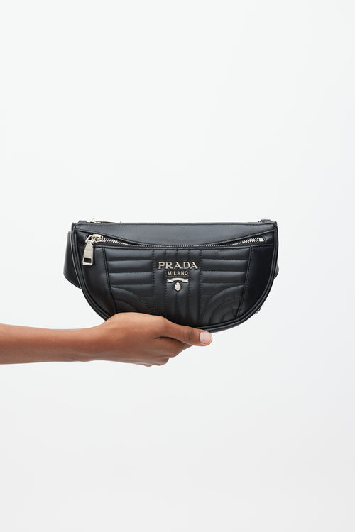 Prada Black & Silver Leather Diagramme Quilted Belt Bag