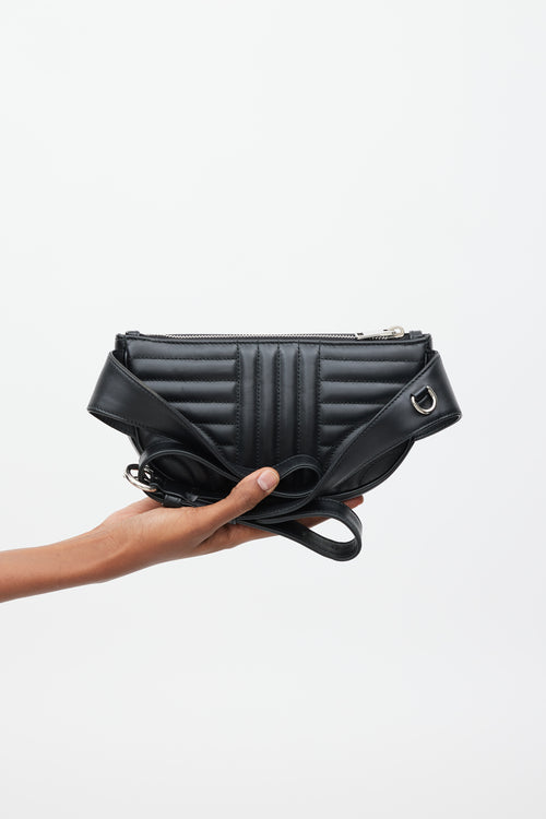 Prada Black & Silver Leather Diagramme Quilted Belt Bag