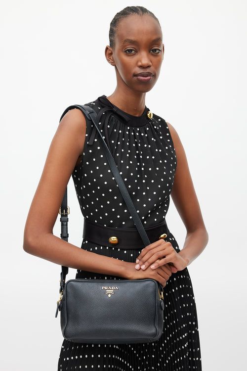 Prada Black & Gold Leather Double Zip Camera Bag