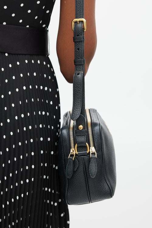 Prada Black & Gold Leather Double Zip Camera Bag