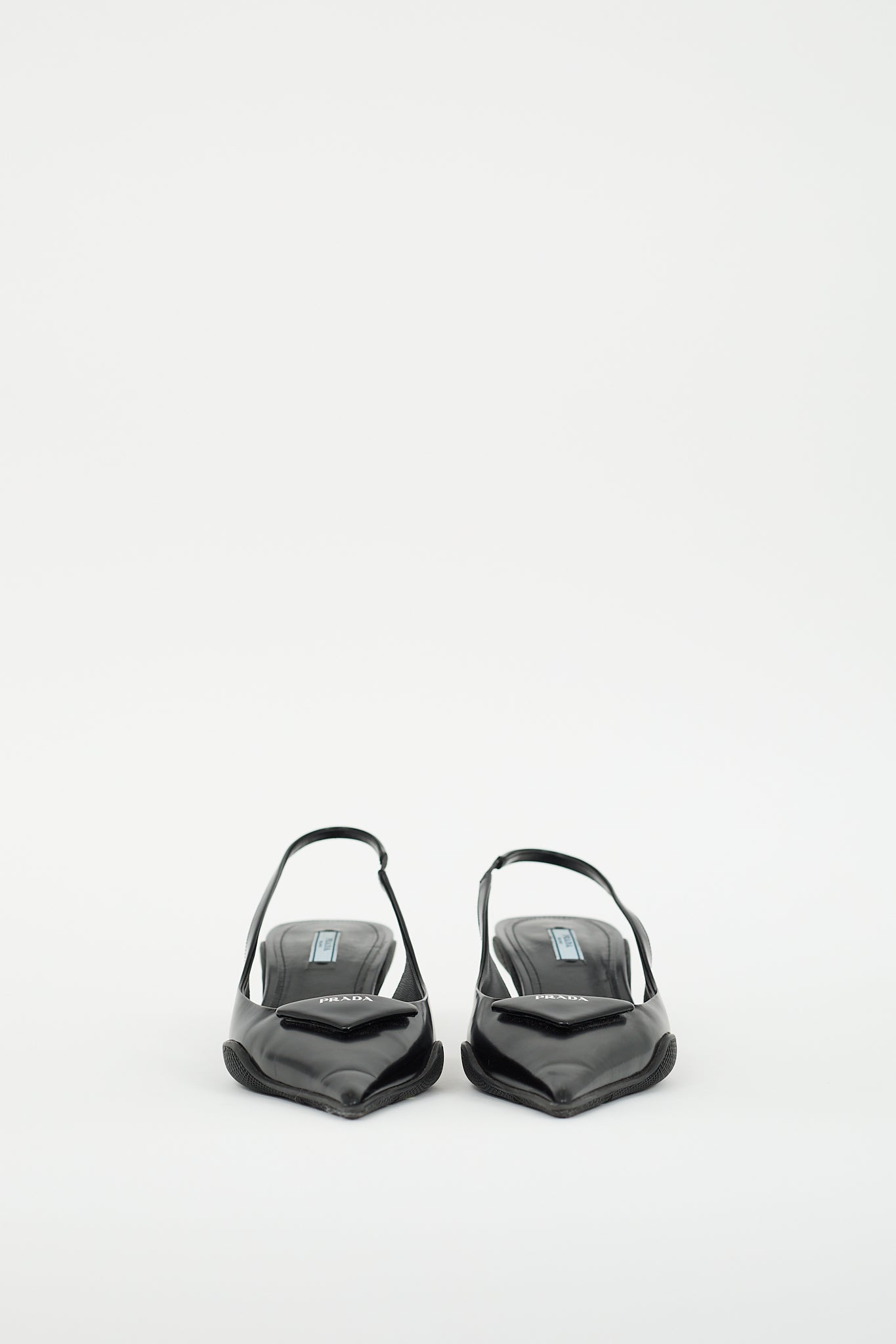 Prada Black Leather Logo Slingback Pump