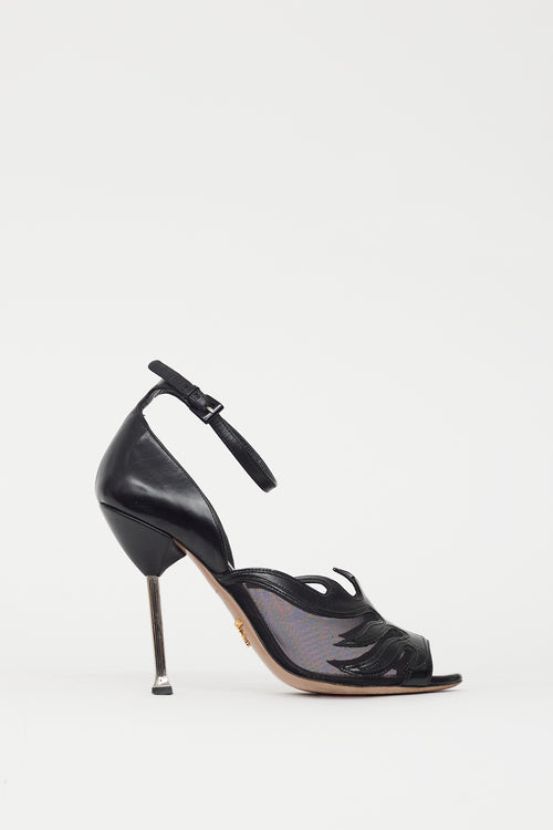 Prada Black Leather & Mesh Flame Heel