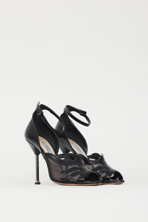Prada Black Leather & Mesh Flame Heel
