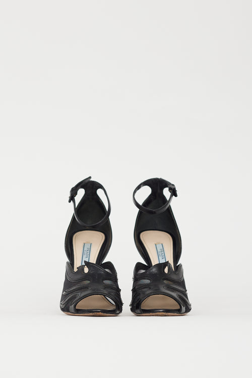 Prada Black Leather & Mesh Flame Heel