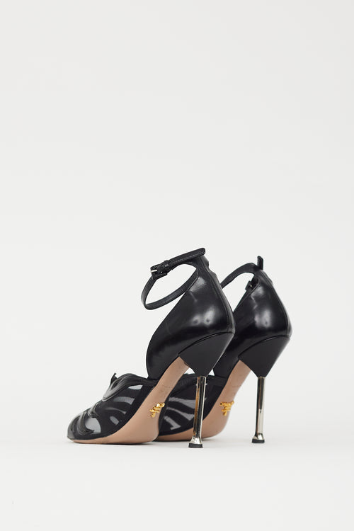 Prada Black Leather & Mesh Flame Heel