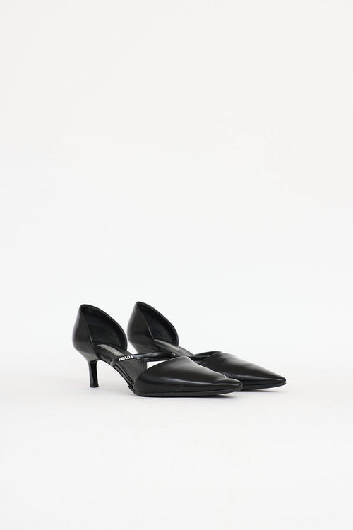 Prada Black Leather Pointed Toe Heel