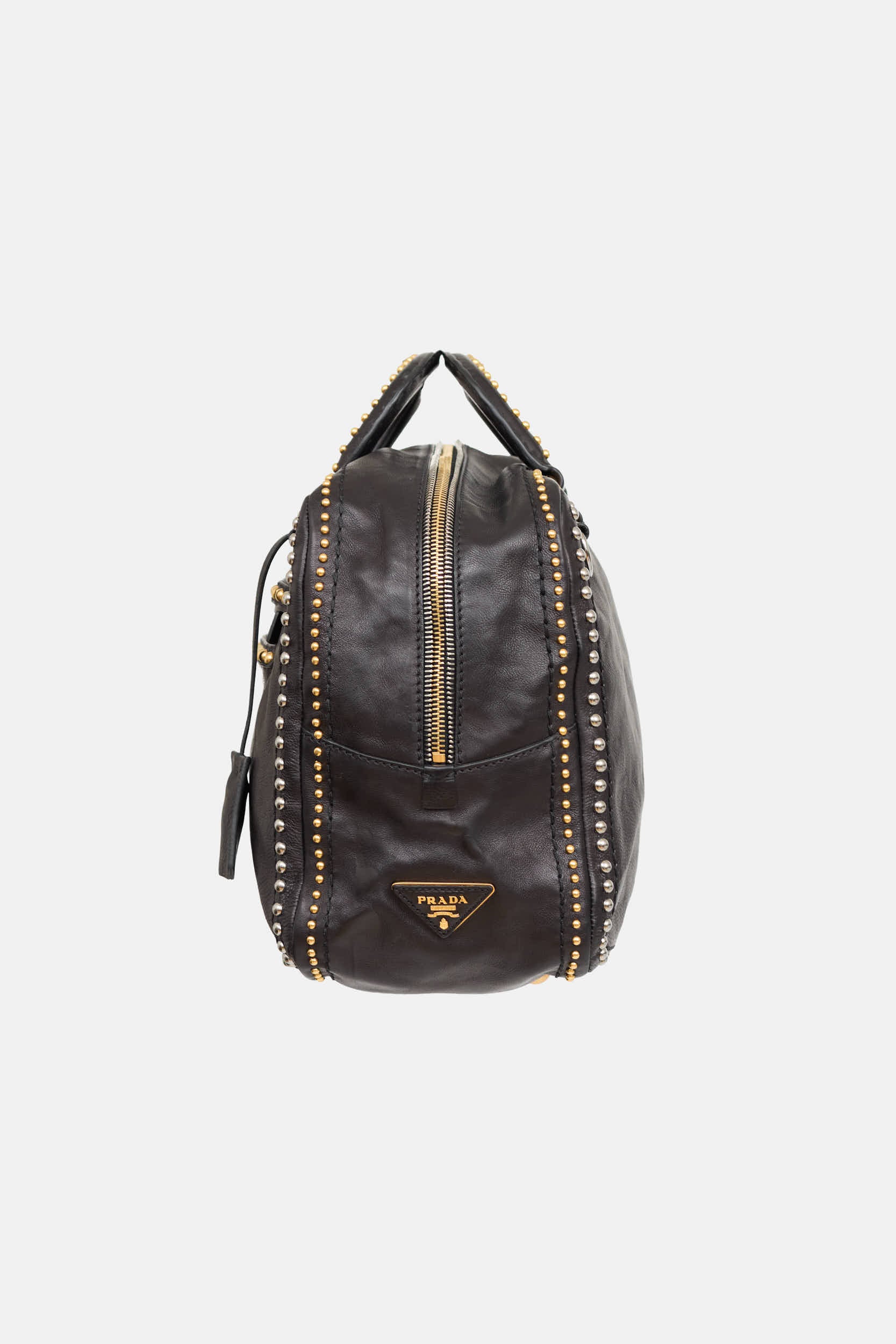 Prada Glace Studded Bowling Leather Bag