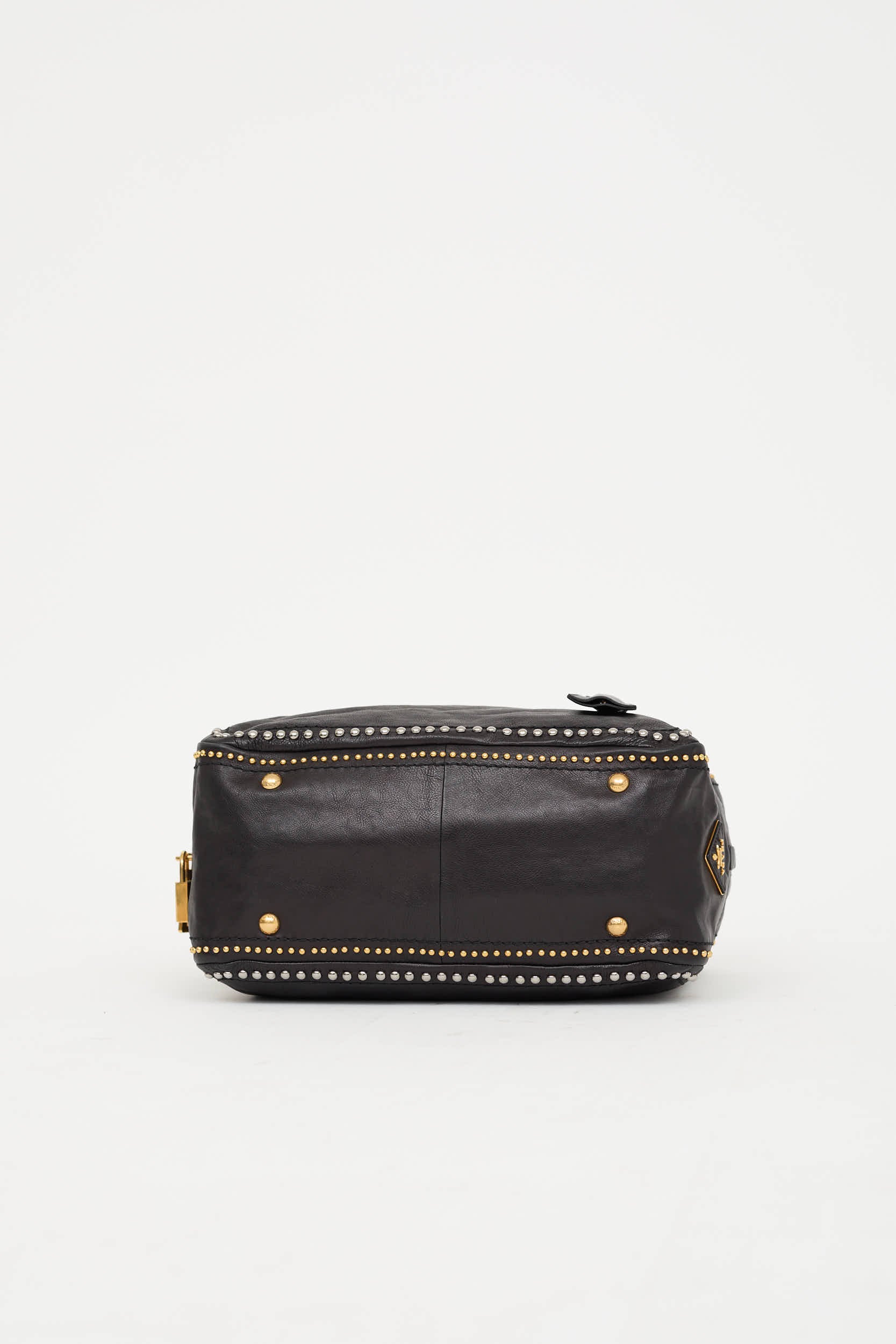 Prada Glace Studded Bowling Leather Bag