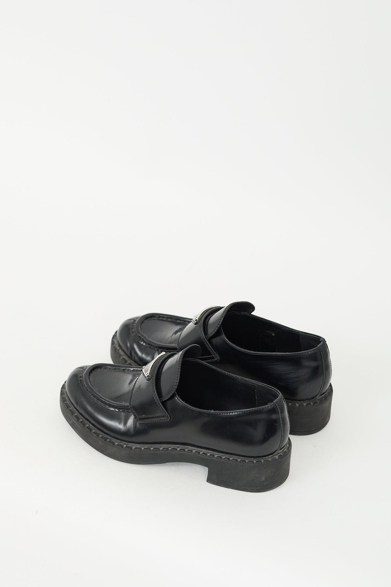 Prada Black Leather Triangle Logo Loafer