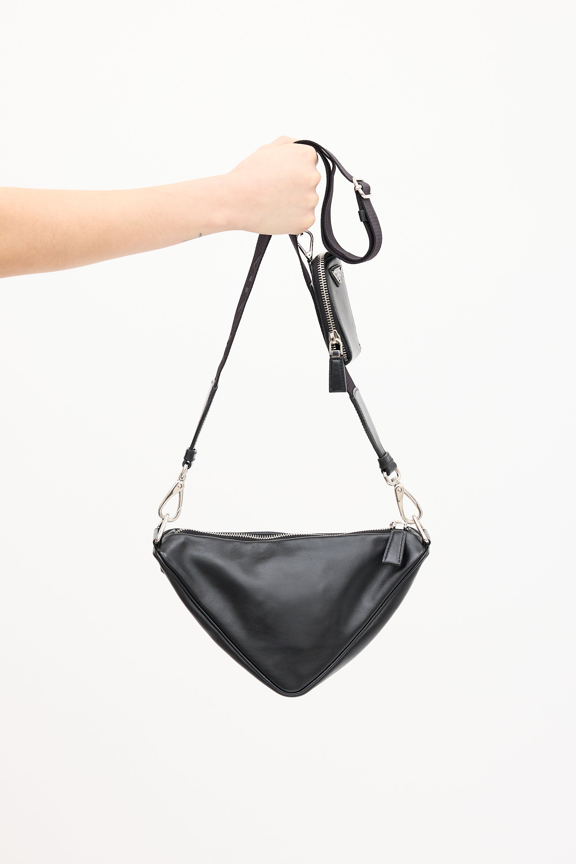 Prada Black Leather Triangle Shoulder Bag