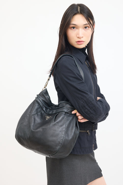 Prada Black Leather Two Way Shoulder Bag
