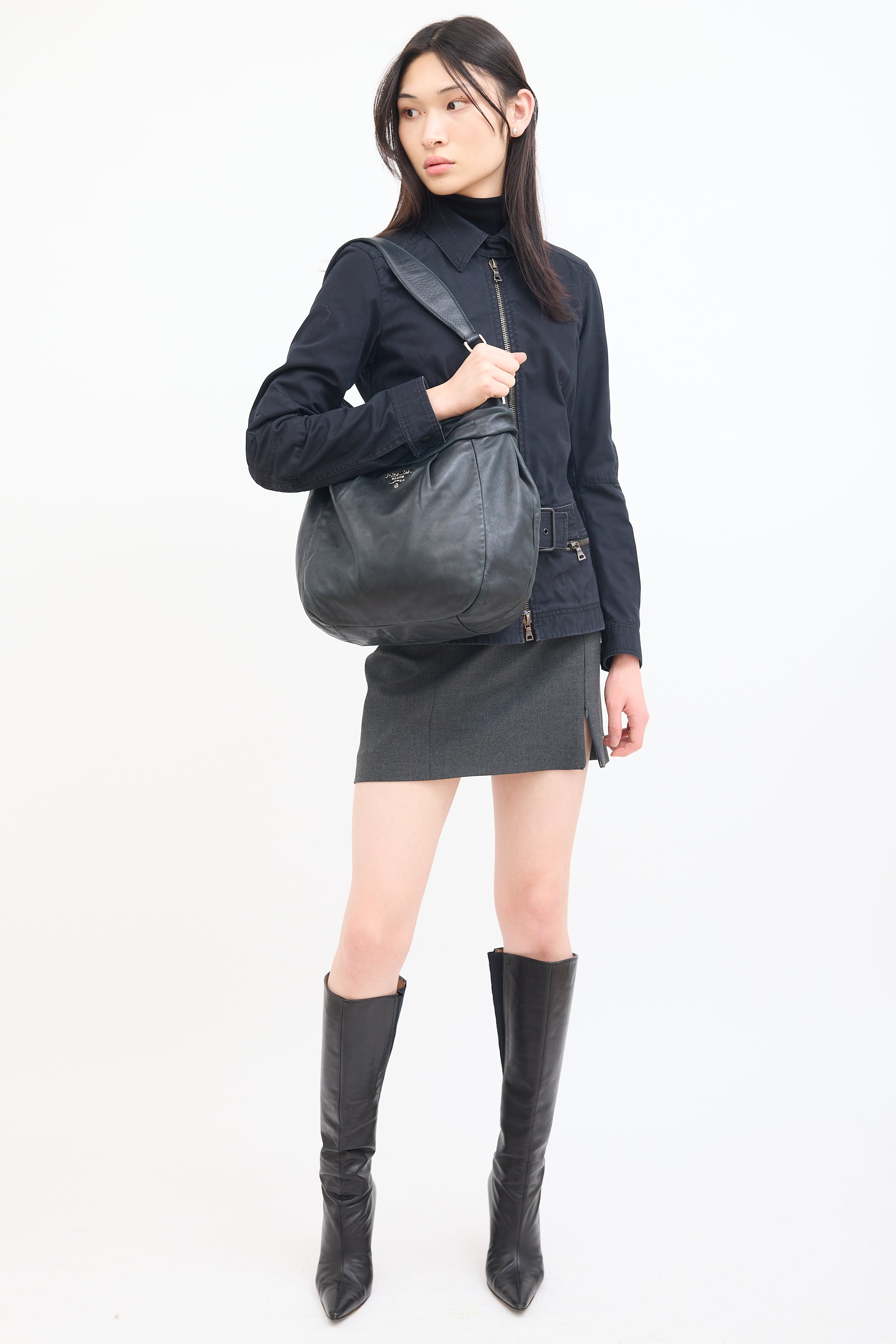 Prada Black Leather Two Way Shoulder Bag