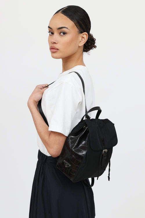 Prada 90's Tessuto Leather Embossed  Backpack