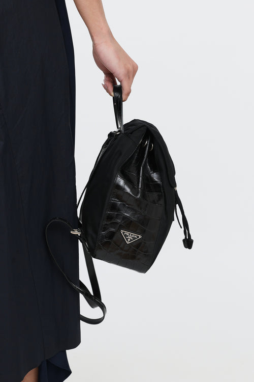 Prada 90's Tessuto Leather Embossed  Backpack