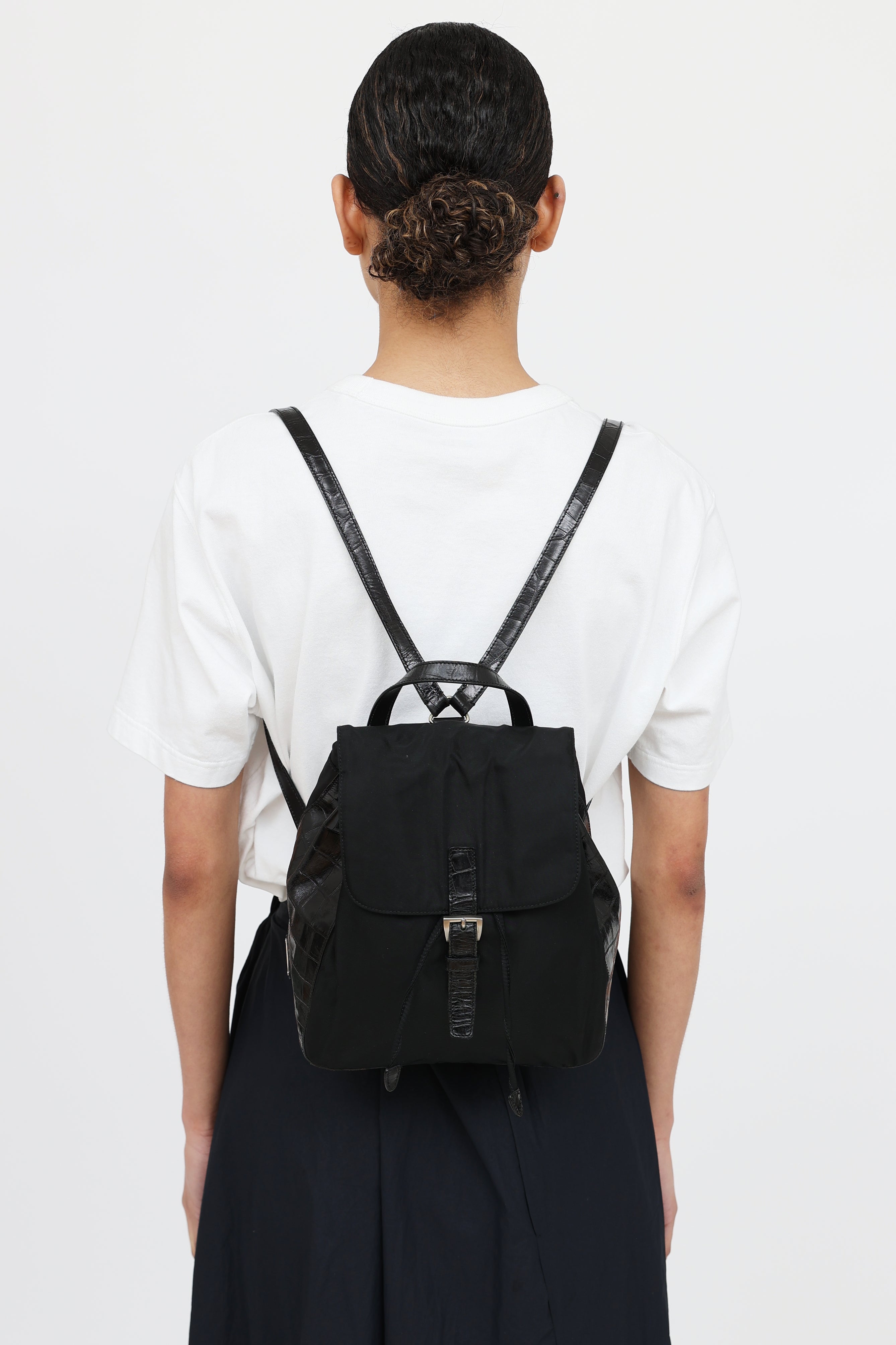 Prada 90's Tessuto Leather Embossed  Backpack