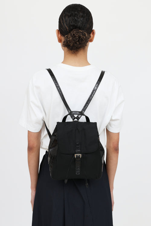 Prada 90's Tessuto Leather Embossed  Backpack