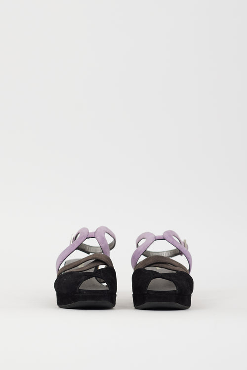 Prada Black & Multi Suede Wedge Heel