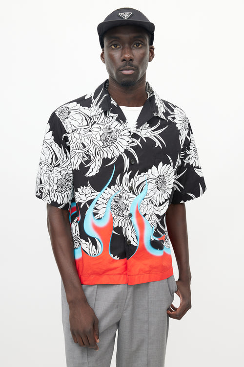 Prada Black & Multicolour Floral Flame Shirt