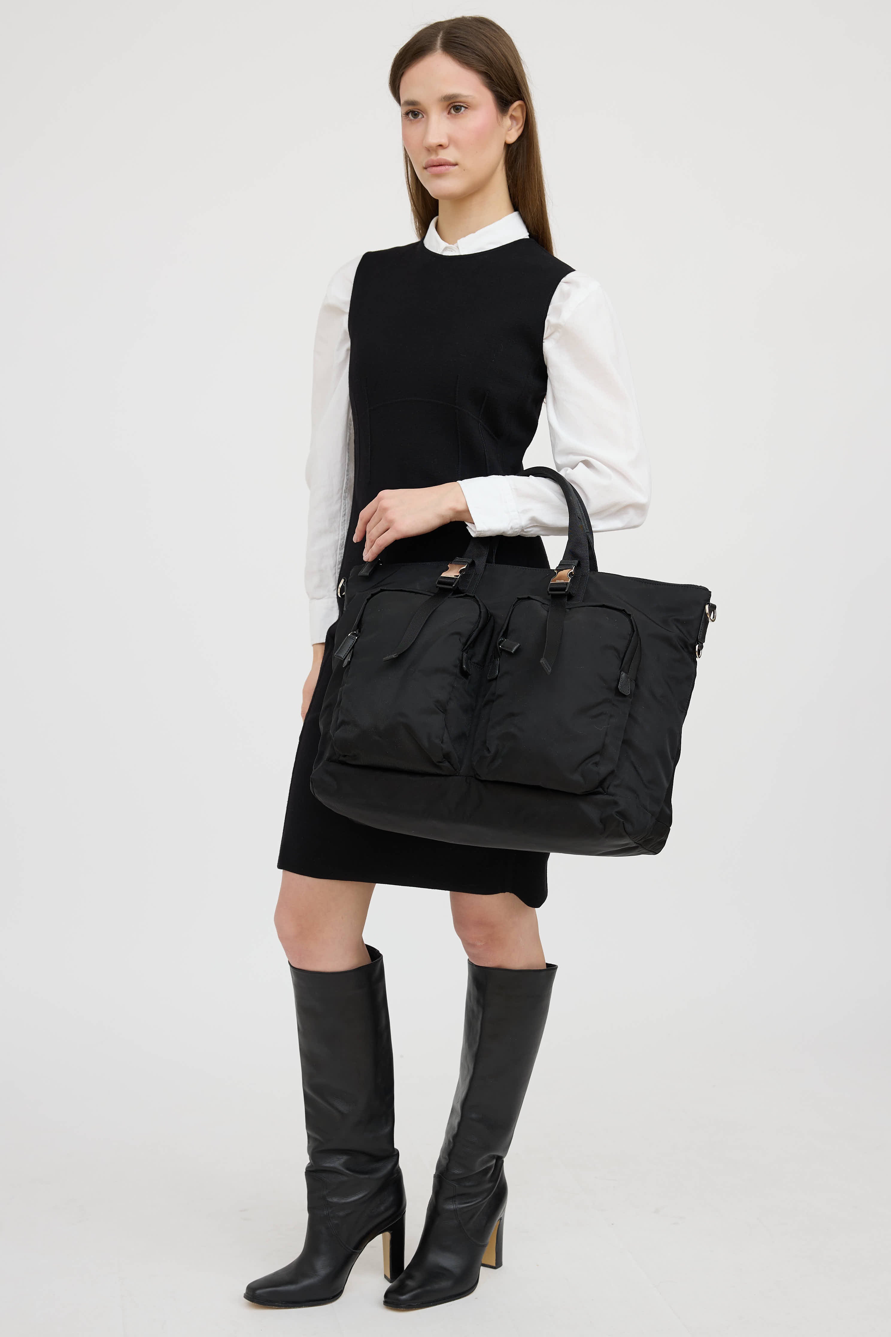 PradaNylon Double Pocket Duffle Bag