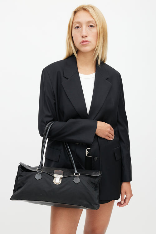 Prada Black Nylon & Leather Easy Shoulder Bag